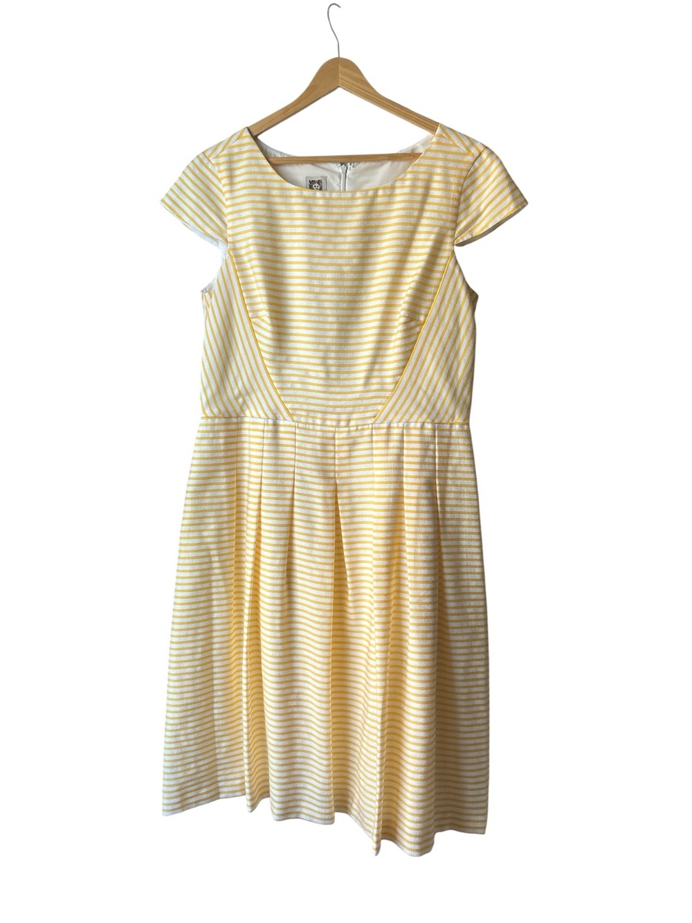 Anne Klein Yellow and White Striped Fit-and-Flare Dress